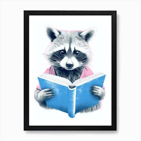 Pink Raccoon Reading A Blue Book 2 Art Print