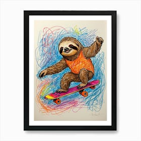 Sloth On A Skateboard 2 Art Print