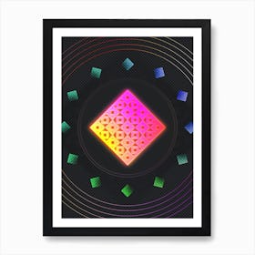 Neon Geometric Glyph in Pink and Yellow Circle Array on Black n.0067 Art Print