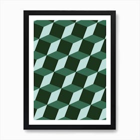 Cubes Geometric Pattern in Green Art Print