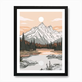 Zugspitze Germany Color Line Drawing Drawing (3) Art Print