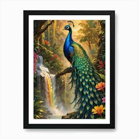 Peacock In The Jungle Art Print