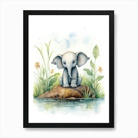 Elephant Painting Meditating Watercolour 4 Art Print