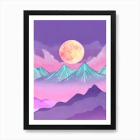 Full Moon Over Mountains Art Print