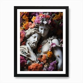 Greek Gods statues with flowers Art Print