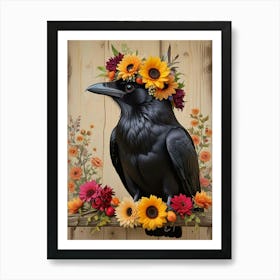 Regal Crow With A Floral Crown Art Print (2) Art Print