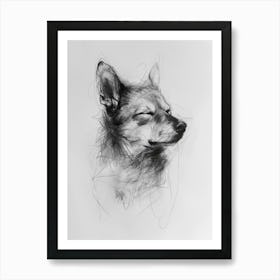 Shiba Inu Dog Charcoal Line 4 Art Print