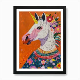 Unicorn In A Knitted Jumper Rainbow Floral Painting 3 Art Print