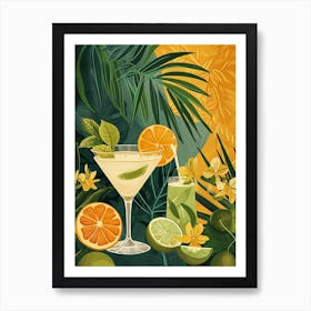Orange & Lime Art Deco Inspired Cocktail 1 Art Print
