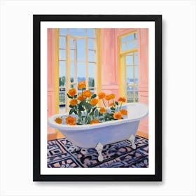 A Bathtube Full Marigold In A Bathroom 1 Art Print