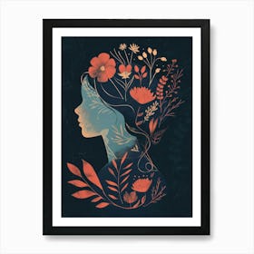 Portrait Of A Woman With Flowers 21 Art Print