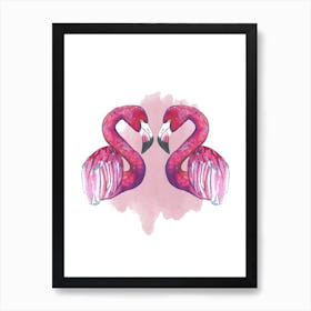 Flamingos In Love Art Print