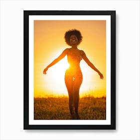 African Woman Captures The Essence Of Joy Bathed In The Warm Glow Of A Summer Sunset Her Silhouett Art Print