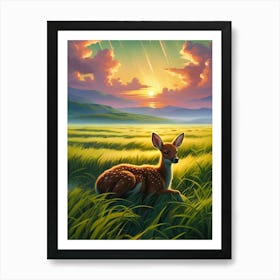 Deer In The Grass Art Print