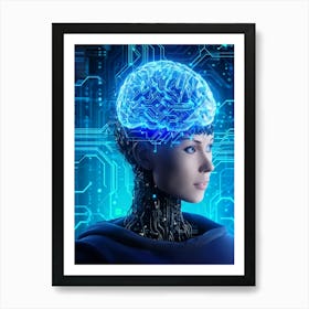 Abstract Illustration Featuring A Cyborg Head With A Cybernetic Brain Resembling An Intricate Circui (3) Póster