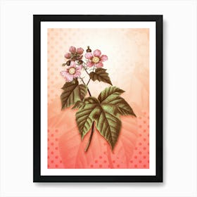 Purple Flowered Raspberry Vintage Botanical in Peach Fuzz Polka Dot Pattern n.0293 Art Print