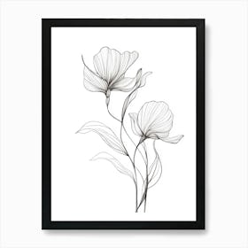 Black And White Drawing Of Flowers Art Print