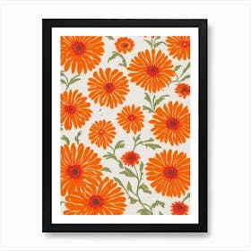 Calendula Floral Print Retro Pattern2 Flower Art Print