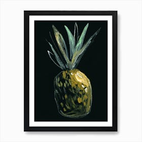 pineapple dark black food kitchen tropic painting Art Print