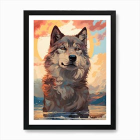 Wolf In The Water Art Print