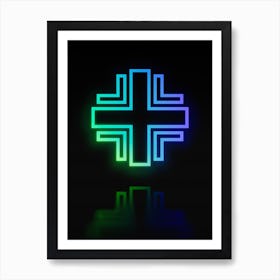 Neon Blue and Green Abstract Geometric Glyph on Black n.0168 Art Print