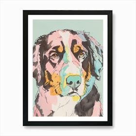 Bernese Mountain Dog Dog Pastel Line Watercolour Illustration  2 Art Print