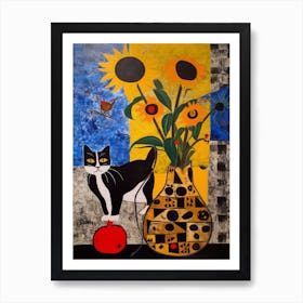 Sunflower With A Cat 1 Surreal Joan Miro Style  Art Print