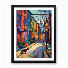 Painting Of A Street In Toronto Canada With A Cat In The Style Of Matisse 1 Art Print
