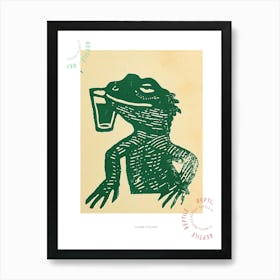 Lizard Drinking A Cocktail Bold Block Poster Art Print