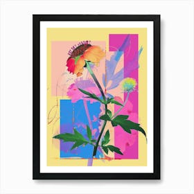 Scabiosa 3 Neon Flower Collage Art Print