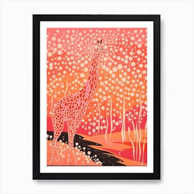 Abstract Giraffe Orange & Pink Portrait 1 Art Print