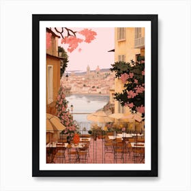 Nice France 1 Vintage Pink Travel Illustration Art Print