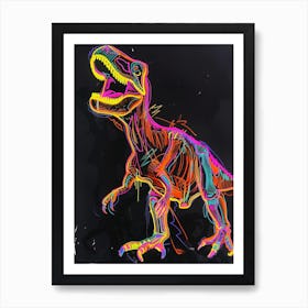 Neon Dinosaur Scribble Art Print