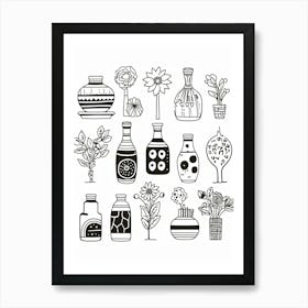 Everything Is A Flower Vase Black And White Line Art Art Print