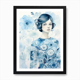 Blue Flower Girl Art Print