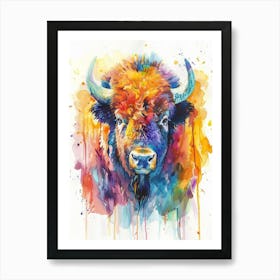 Buffalo Colourful Watercolour 3 Art Print