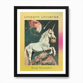 Unicorn In Space Eating A Cheeseburger Retro Poster Art Print