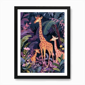 Giraffe In The Leaves Colourful Pattern 2 Art Print