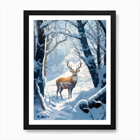 Winter Black Tailed Deer Illustration Art Print