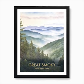 Great Smoky National Park Watercolour Vintage Travel Poster 3 Art Print