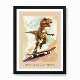 Mustard Tones Dinosaur On A Skateboard 2 Poster Art Print