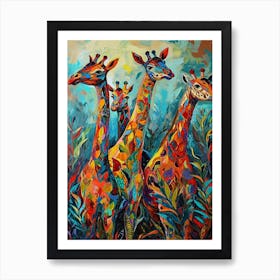 Geometric Giraffe In The Leaves 2 Art Print