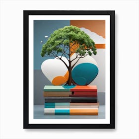 Tree On Books Art Print
