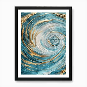 Blue Gold Swirl Painting Art Print