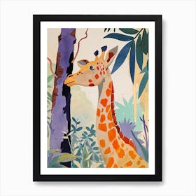 Giraffe Scratching Against The Tree Portrait 4 Art Print