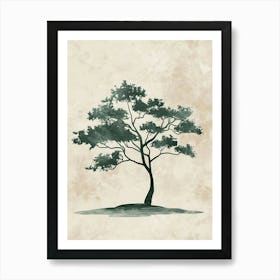 Teak Tree Minimal Japandi Illustration 1 Art Print