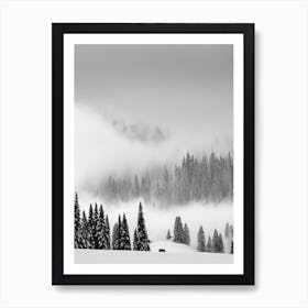 Turoa, New Zealand Black And White Skiing Poster Art Print