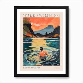 Wild Swimming At Derwentwater Cumbria 2 Poster Art Print