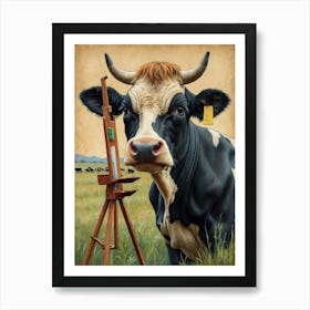 Cow With Easel Art Print