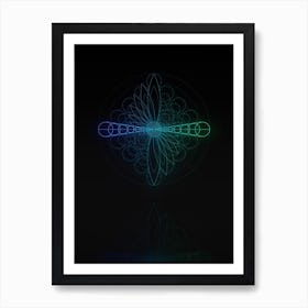 Neon Blue and Green Abstract Geometric Glyph on Black n.0286 Art Print